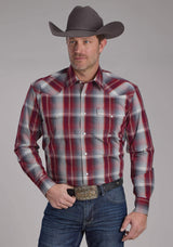 Roper Mens Wine And Smoke Plaid Long Sleeve Snap Western Shirt - Roper - Flyclothing LLC
