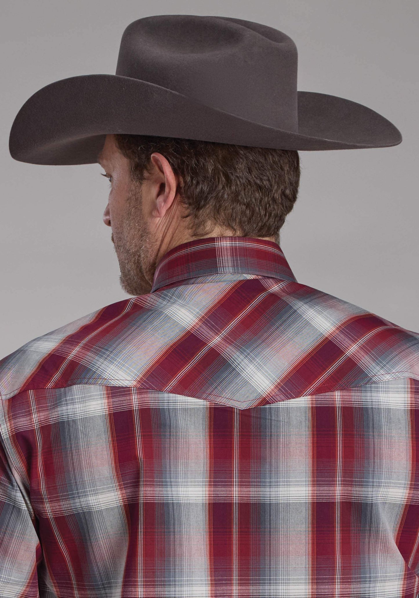 Roper Mens Wine And Smoke Plaid Long Sleeve Snap Western Shirt - Roper - Flyclothing LLC