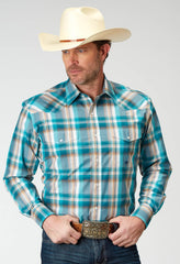 Roper Mens Long Sleeve Snap Waters Edge Plaid Western Shirt Tall Fit - Roper