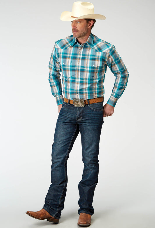 Roper Mens Long Sleeve Snap Waters Edge Plaid Western Shirt Tall Fit - Roper