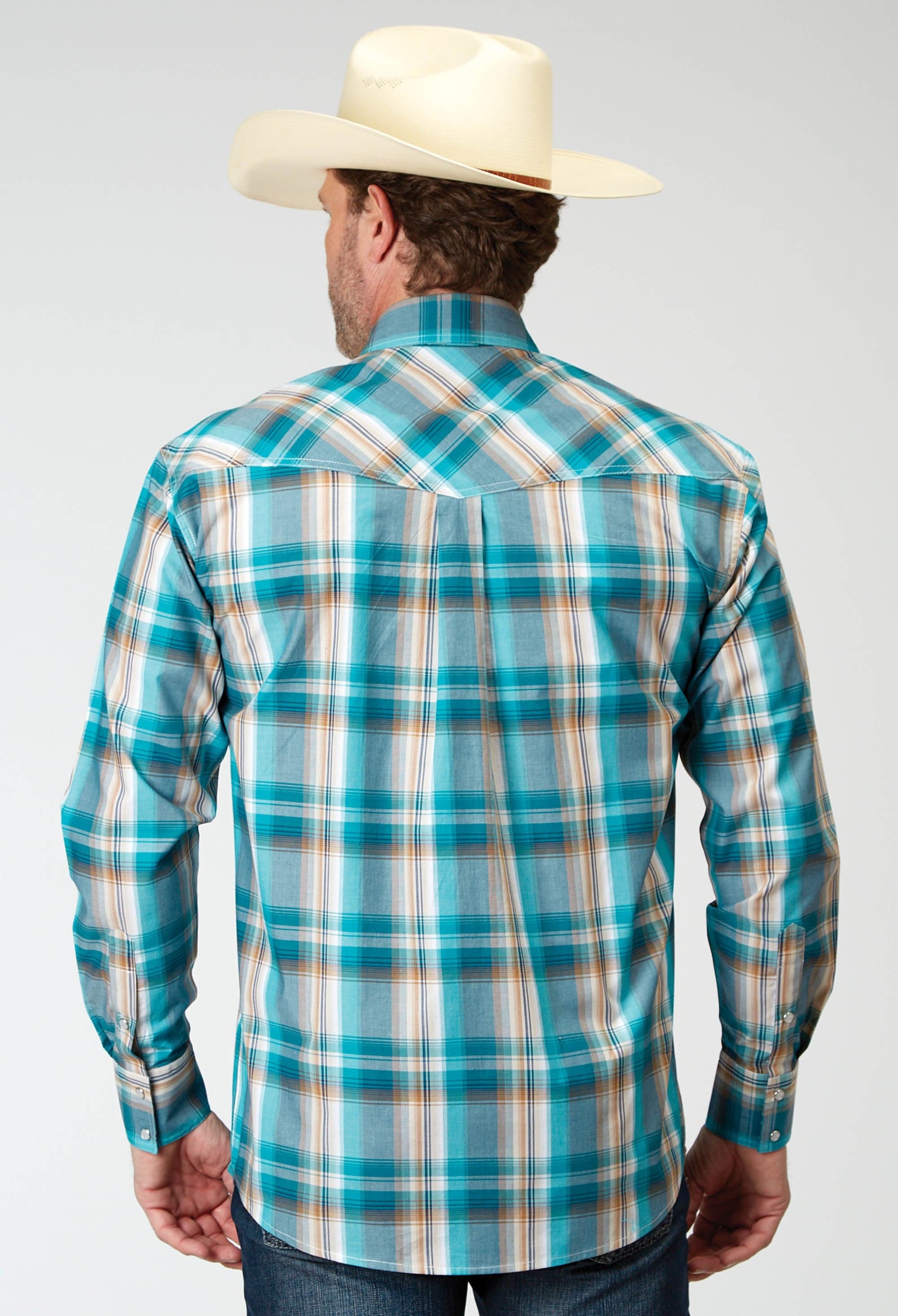Roper Mens Long Sleeve Snap Waters Edge Plaid Western Shirt Tall Fit - Roper