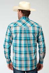 Roper Mens Long Sleeve Snap Waters Edge Plaid Western Shirt Tall Fit - Roper