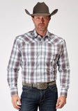 Roper Mens Long Sleeve Snap Gray Cloud Plaid Western Shirt Tall Fit - Roper