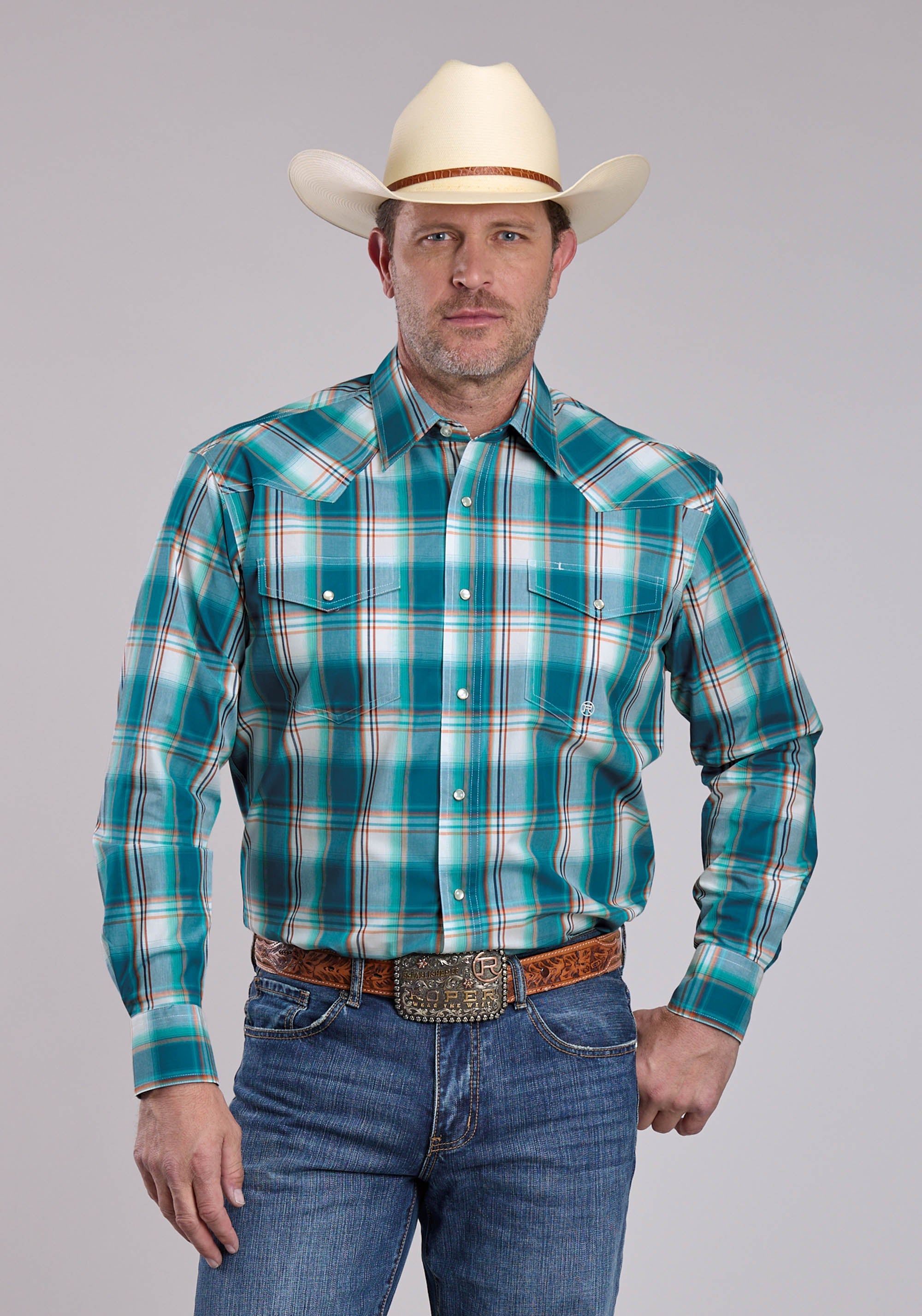 Mens Roper Sunset Plaid Long Sleeve Snap Shirt