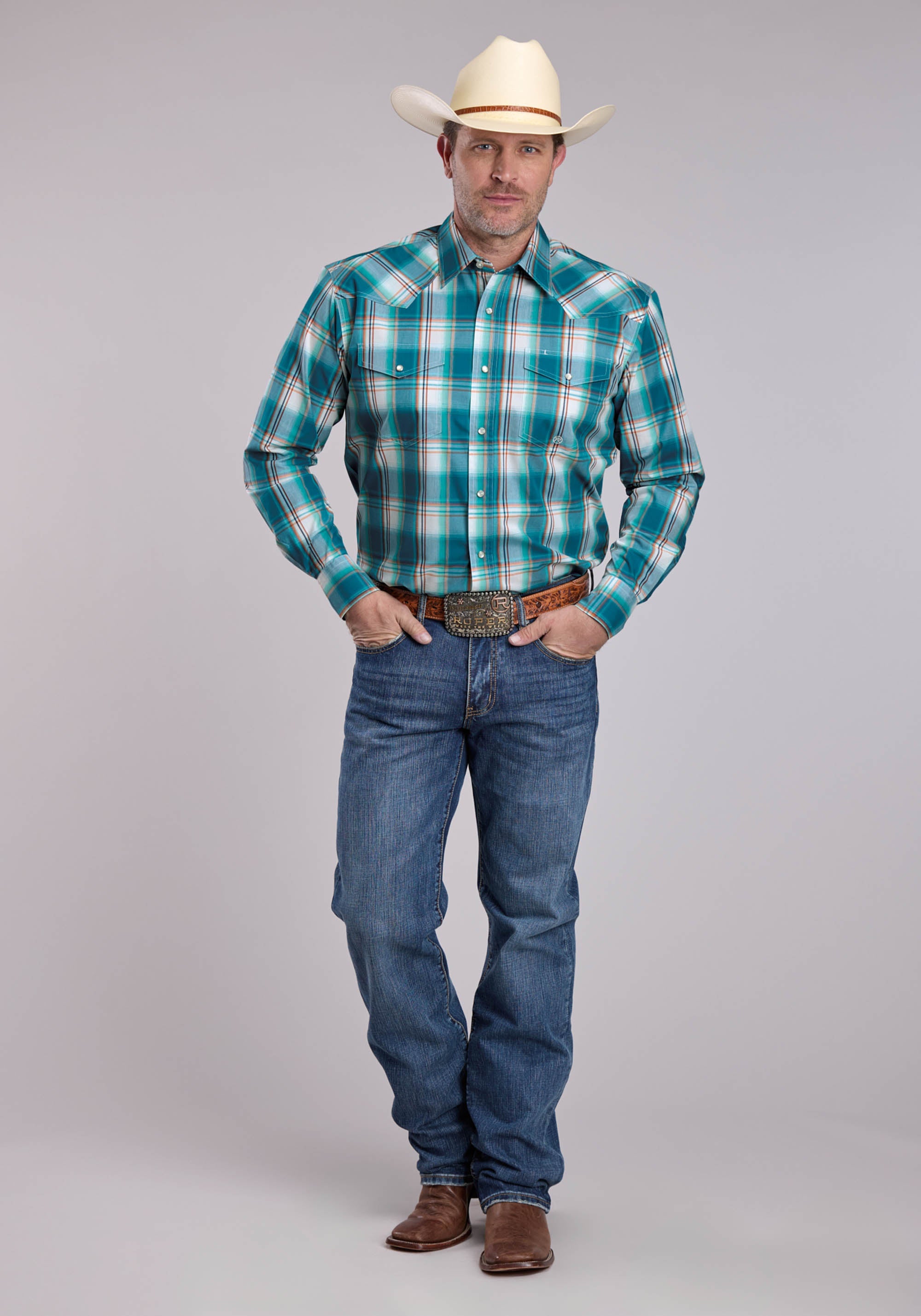 Mens Roper Sunset Plaid Long Sleeve Snap Shirt