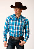 Roper Mens Long Sleeve Snap Blue Moon Plaid Western Shirt Tall Fit - Roper