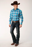 Roper Mens Long Sleeve Snap Blue Moon Plaid Western Shirt Tall Fit - Roper