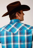 Roper Mens Long Sleeve Snap Blue Moon Plaid Western Shirt Tall Fit - Roper