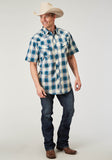 Roper Mens Short Sleeve Snap Arrow Dobby Plaid Western Shirt - Roper