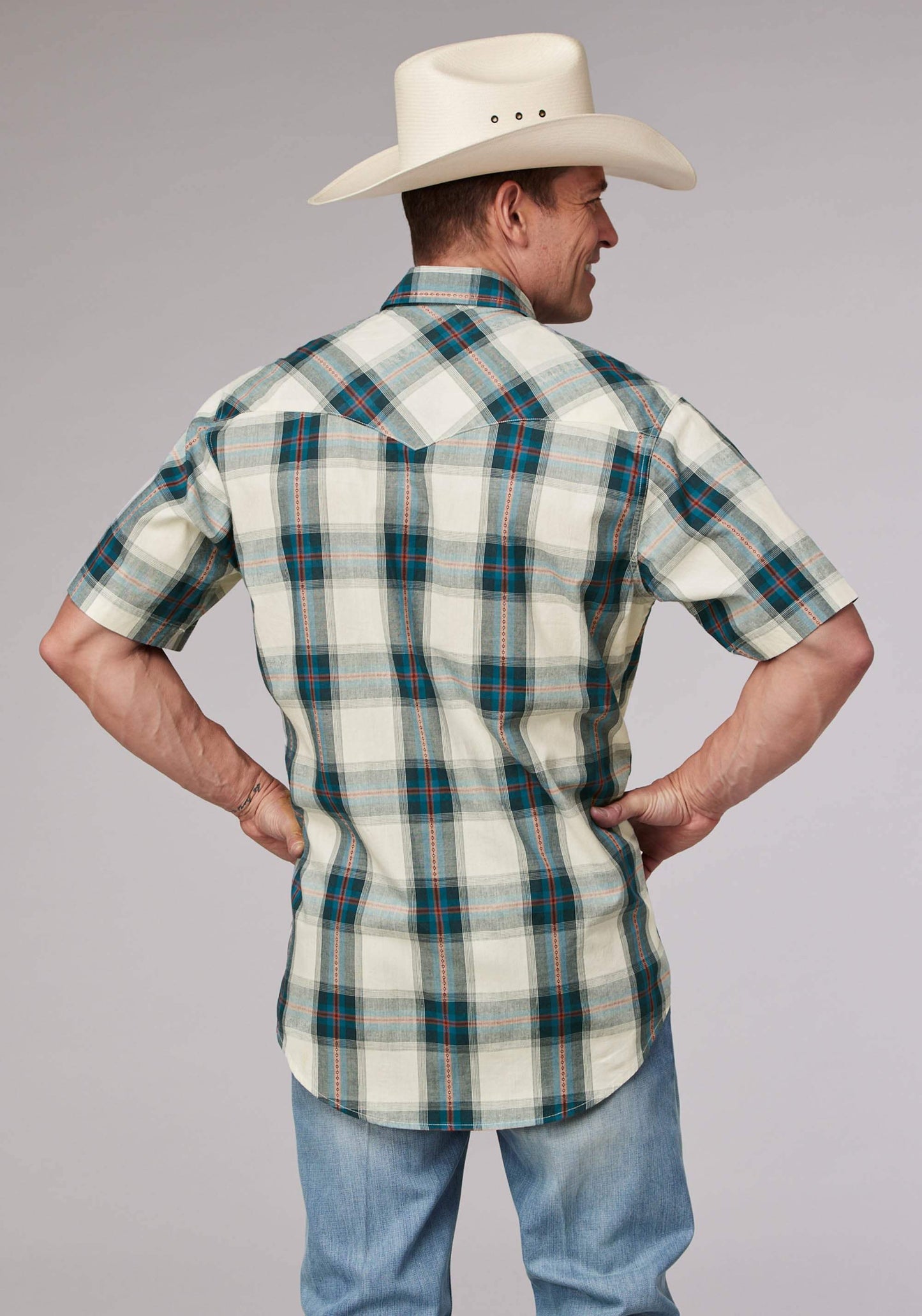 Roper Mens Tile Plaid Short Sleeve Snap Western Shirt - Roper - Flyclothing LLC