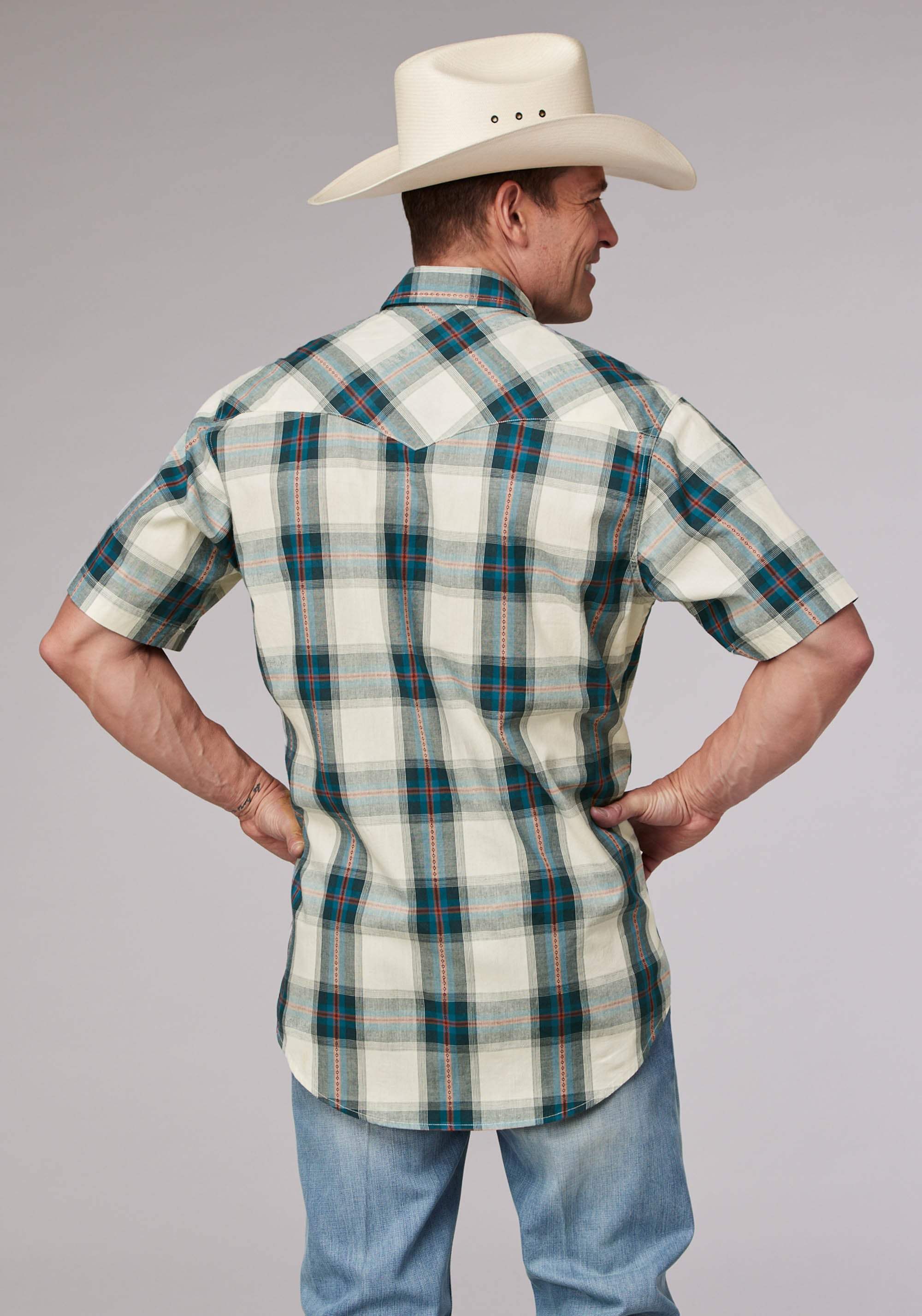 Roper Mens Tile Plaid Short Sleeve Snap Western Shirt - Roper - Flyclothing LLC
