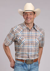 Mens Roper Serape Plaid Short Sleeve Snap Shirt