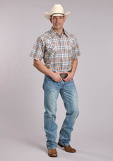 Mens Roper Serape Plaid Short Sleeve Snap Shirt