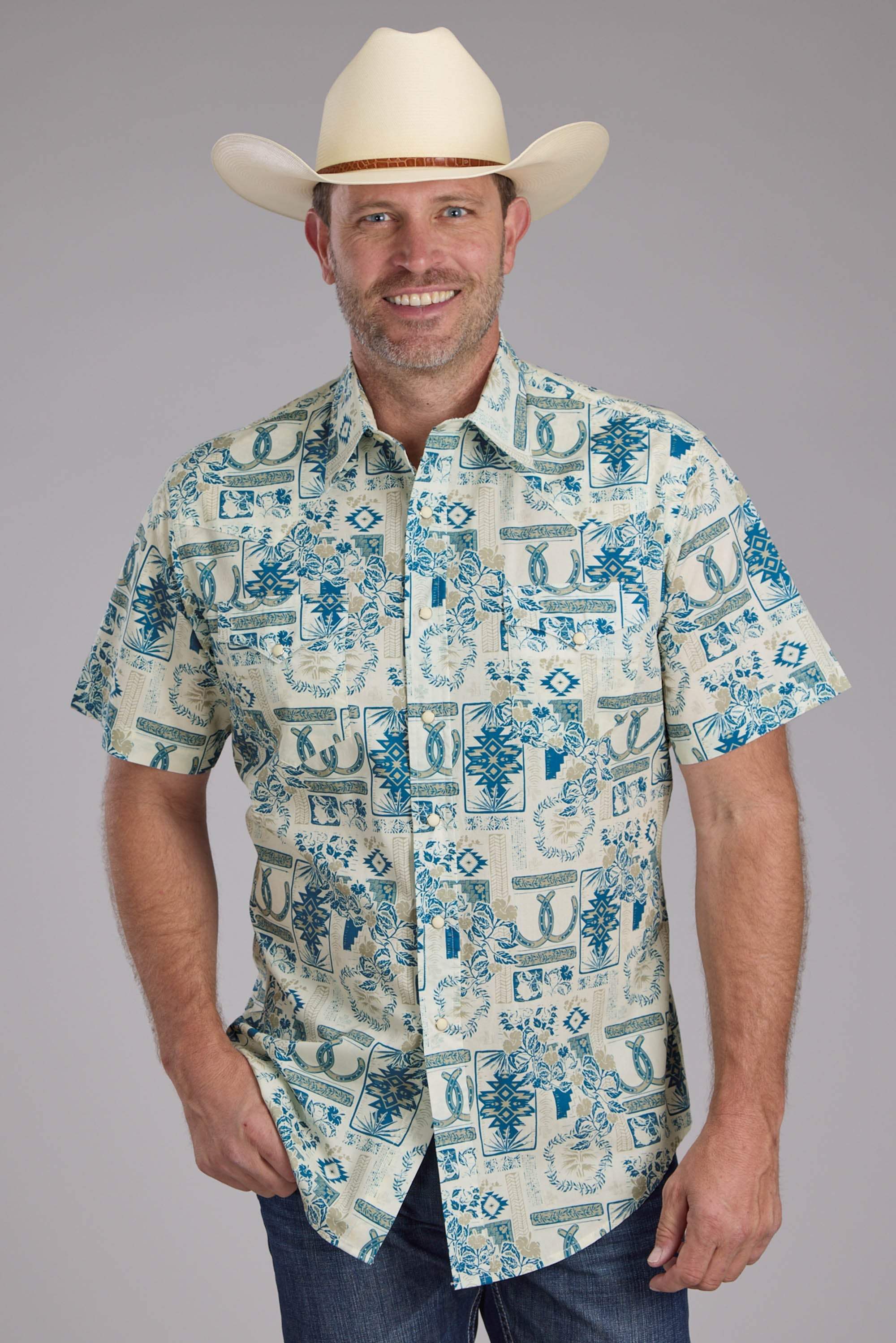 Roper Mens Tropical Resort Print Short Sleeve Snap Western Shirt - Roper - Flyclothing LLC