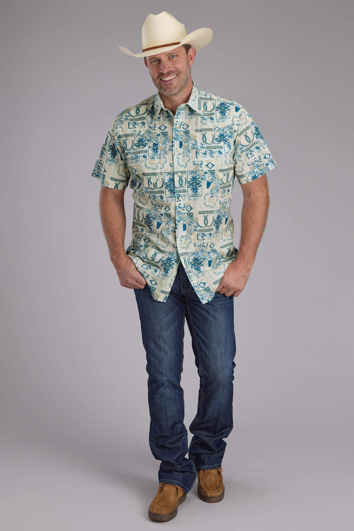 Roper Mens Tropical Resort Print Short Sleeve Snap Western Shirt - Roper - Flyclothing LLC