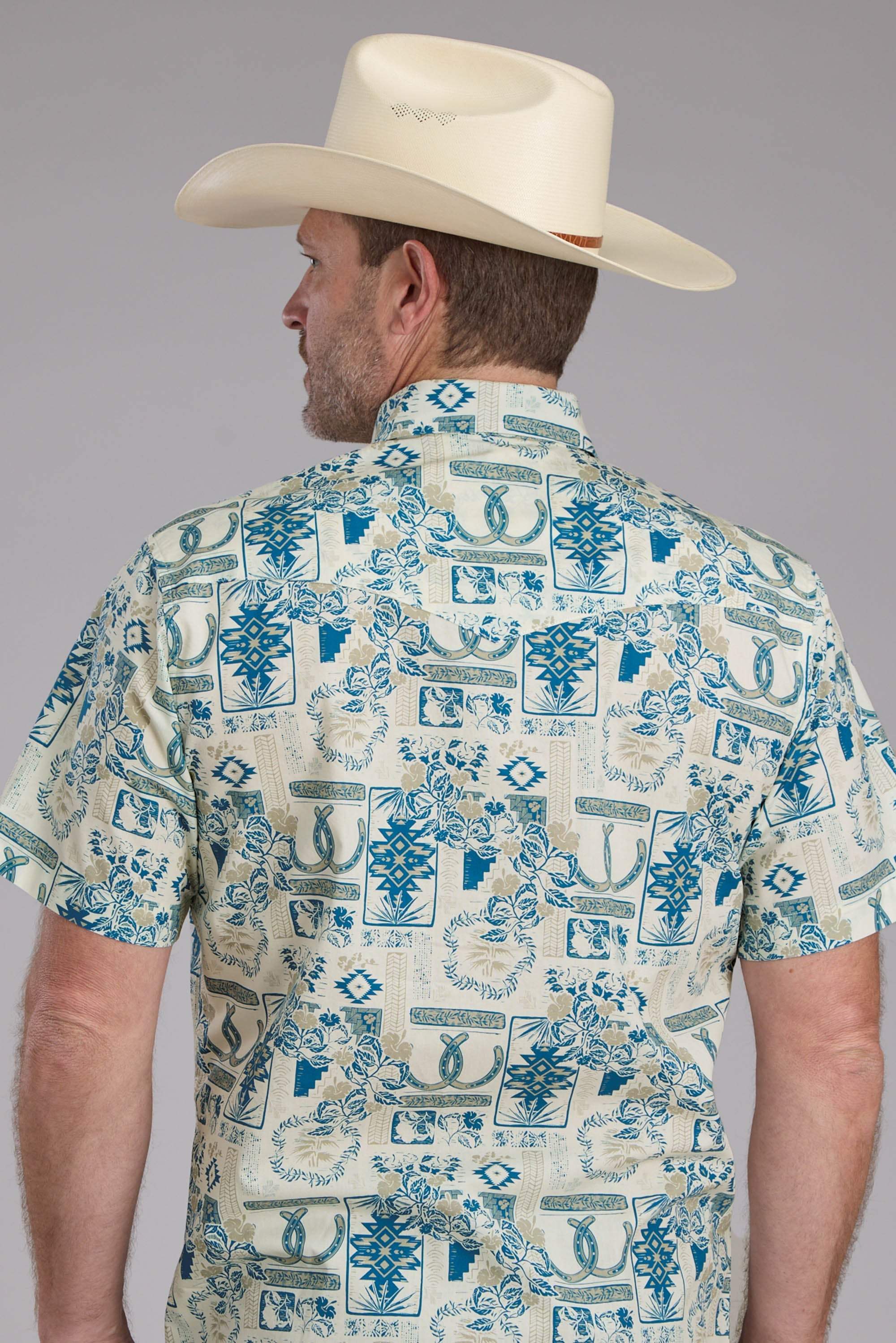 Roper Mens Tropical Resort Print Short Sleeve Snap Western Shirt - Roper - Flyclothing LLC