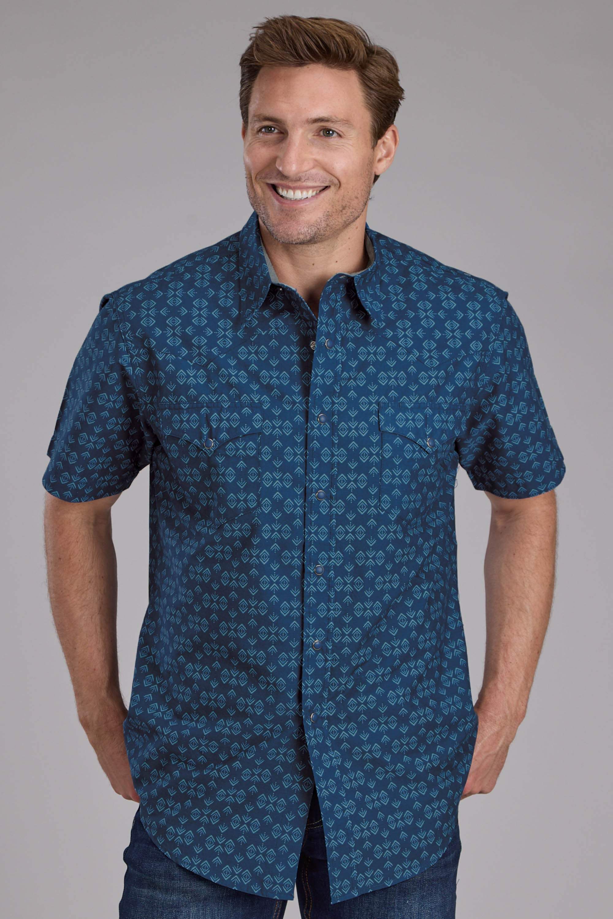 Roper Mens Diamond Print Short Sleeve Snap Western Shirt - Roper - Flyclothing LLC