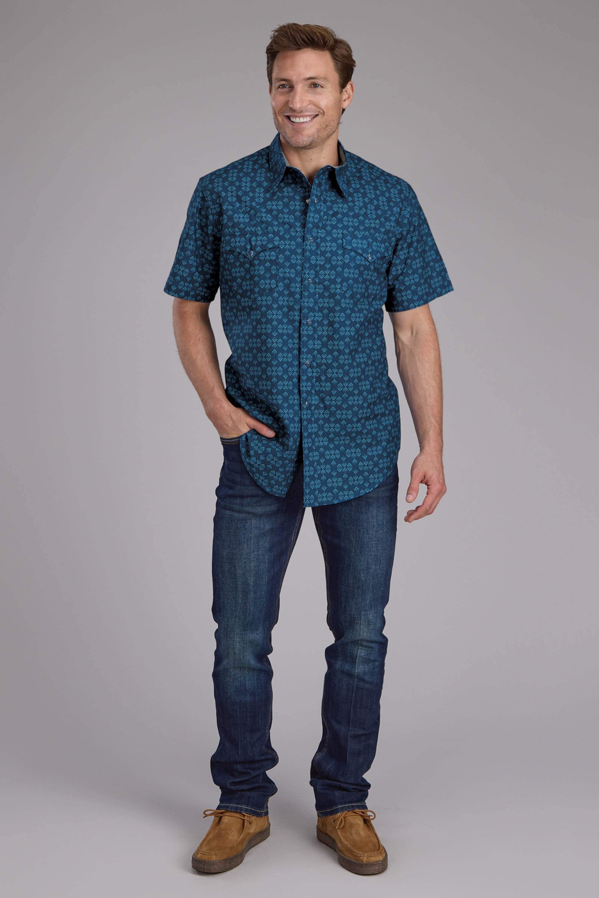 Roper Mens Diamond Print Short Sleeve Snap Western Shirt - Roper - Flyclothing LLC