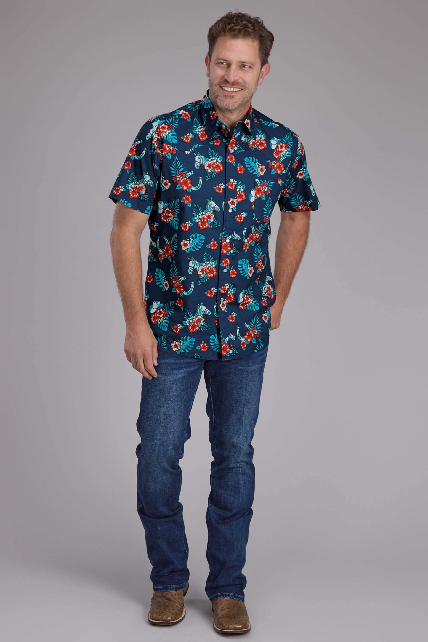 Roper Mens Hawaiian Print Short Sleeve Snap Western Shirt - Roper - Flyclothing LLC