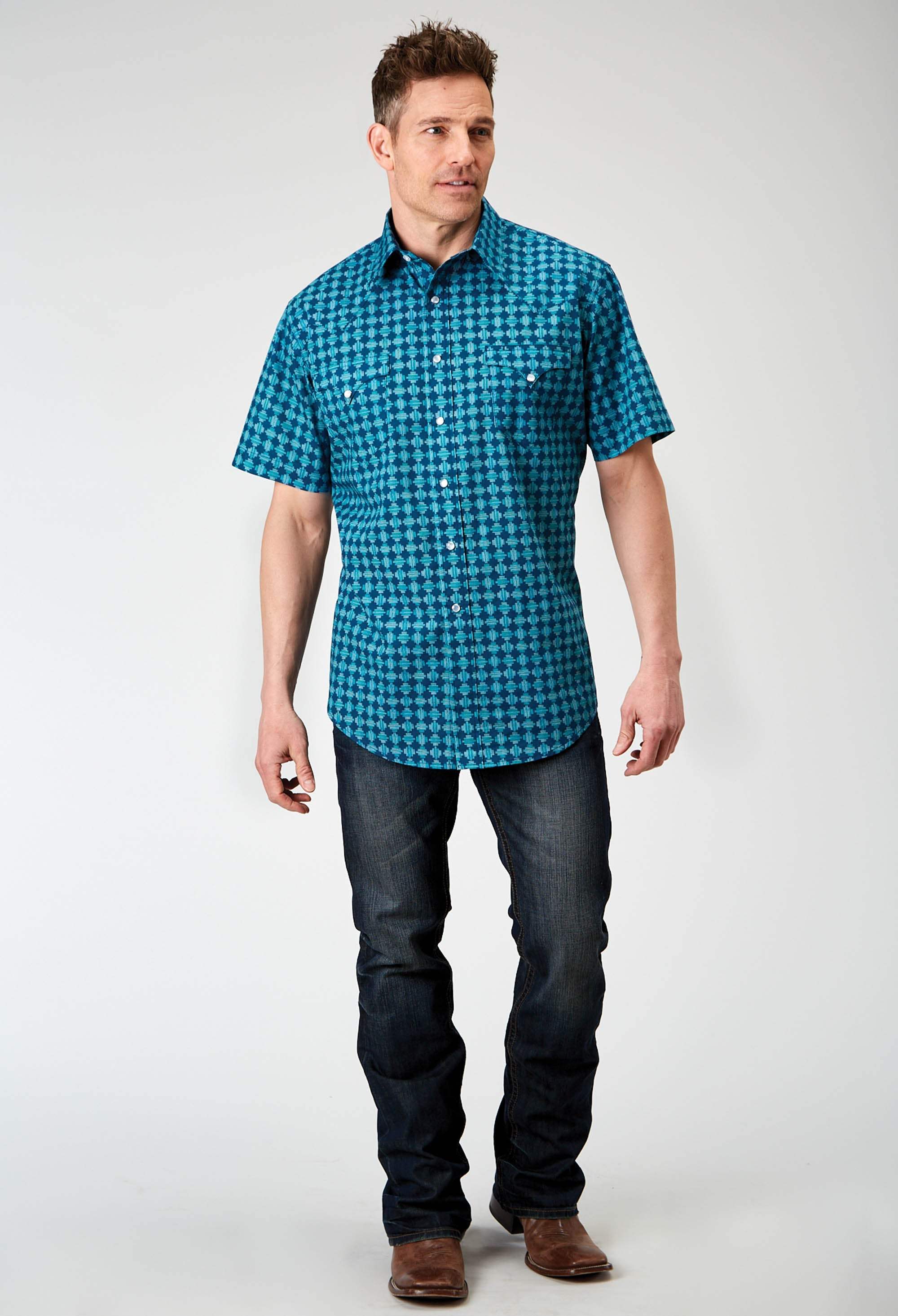 Roper Mens Short Sleeve Snap Scribble Print Western Shirt - Roper - Flyclothing LLC
