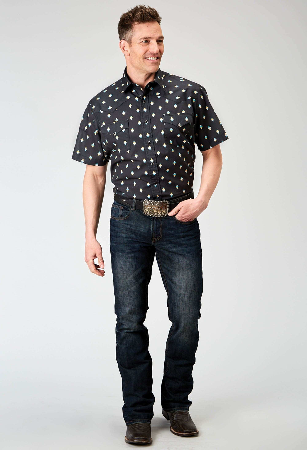 Roper Mens Short Sleeve Snap Ombre Aztec Print Western Shirt - Roper - Flyclothing LLC