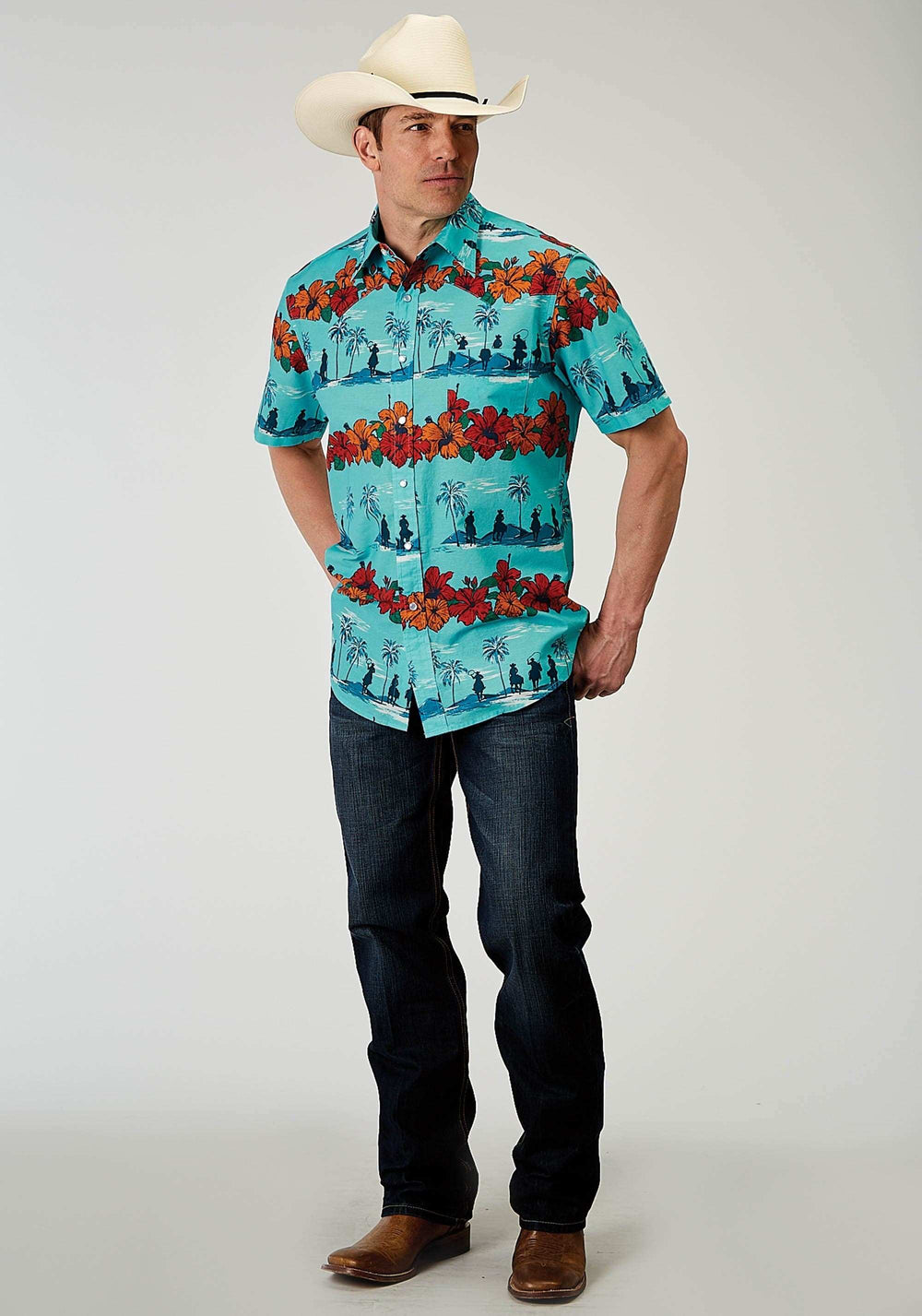 Roper Mens Short Sleeve Snap Hawaiian Print Western Shirt - Roper - Flyclothing LLC