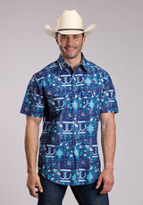 Mens Roper Tropical Print Short Sleeve Snap Shirt