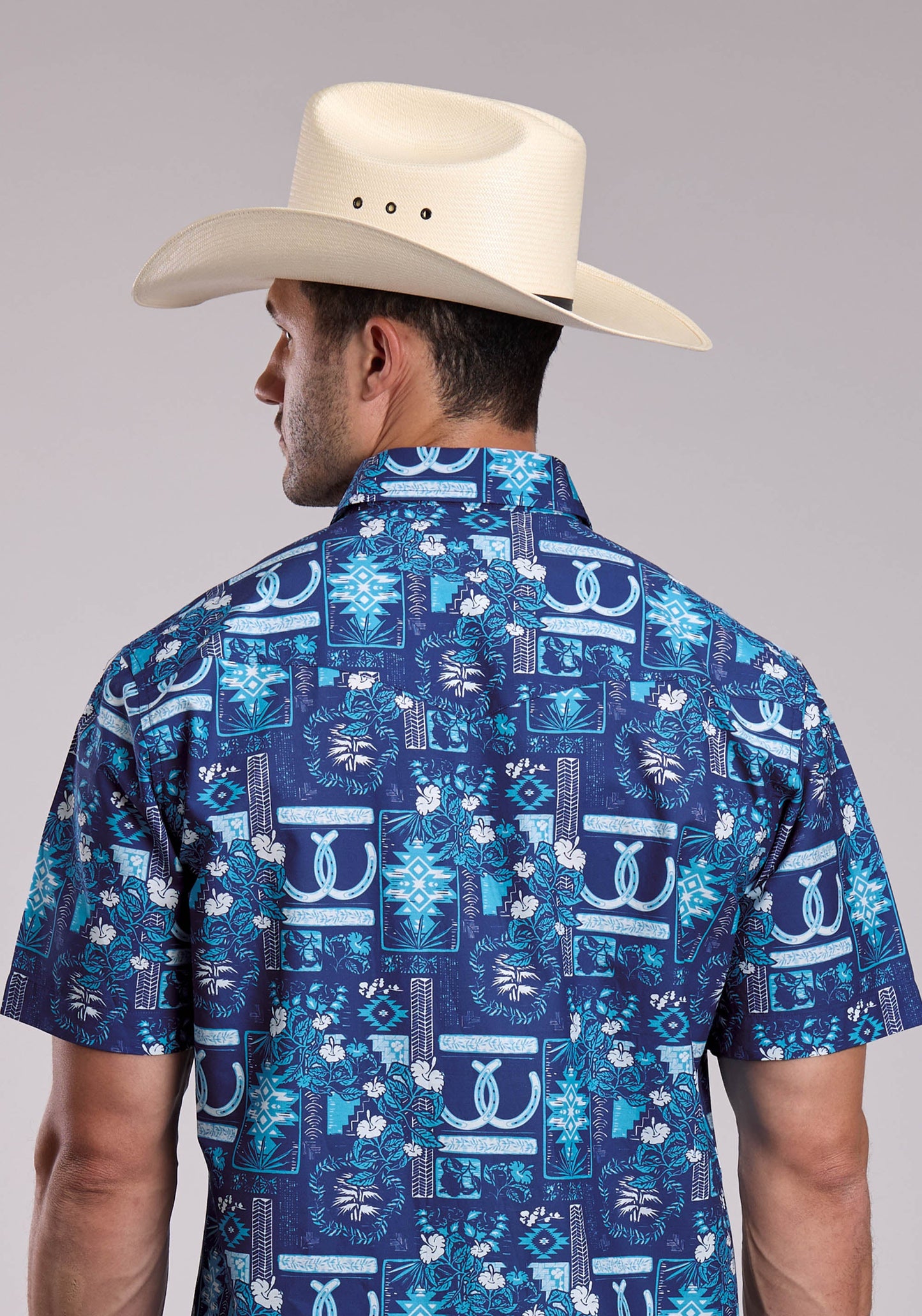 Mens Roper Tropical Print Short Sleeve Snap Shirt