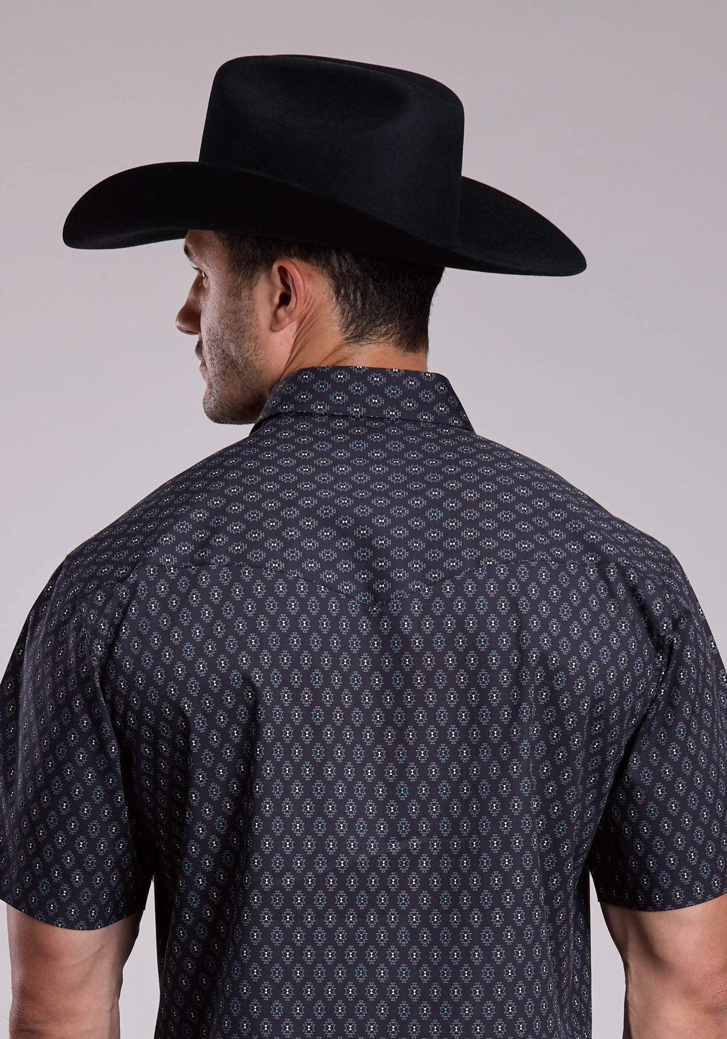 Mens Roper Grey Turquoise Aztec Print Short Sleeve Snap Shirt - Roper - Flyclothing LLC