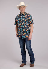 Mens Roper Hawaiian Print Short Sleeve Snap Shirt