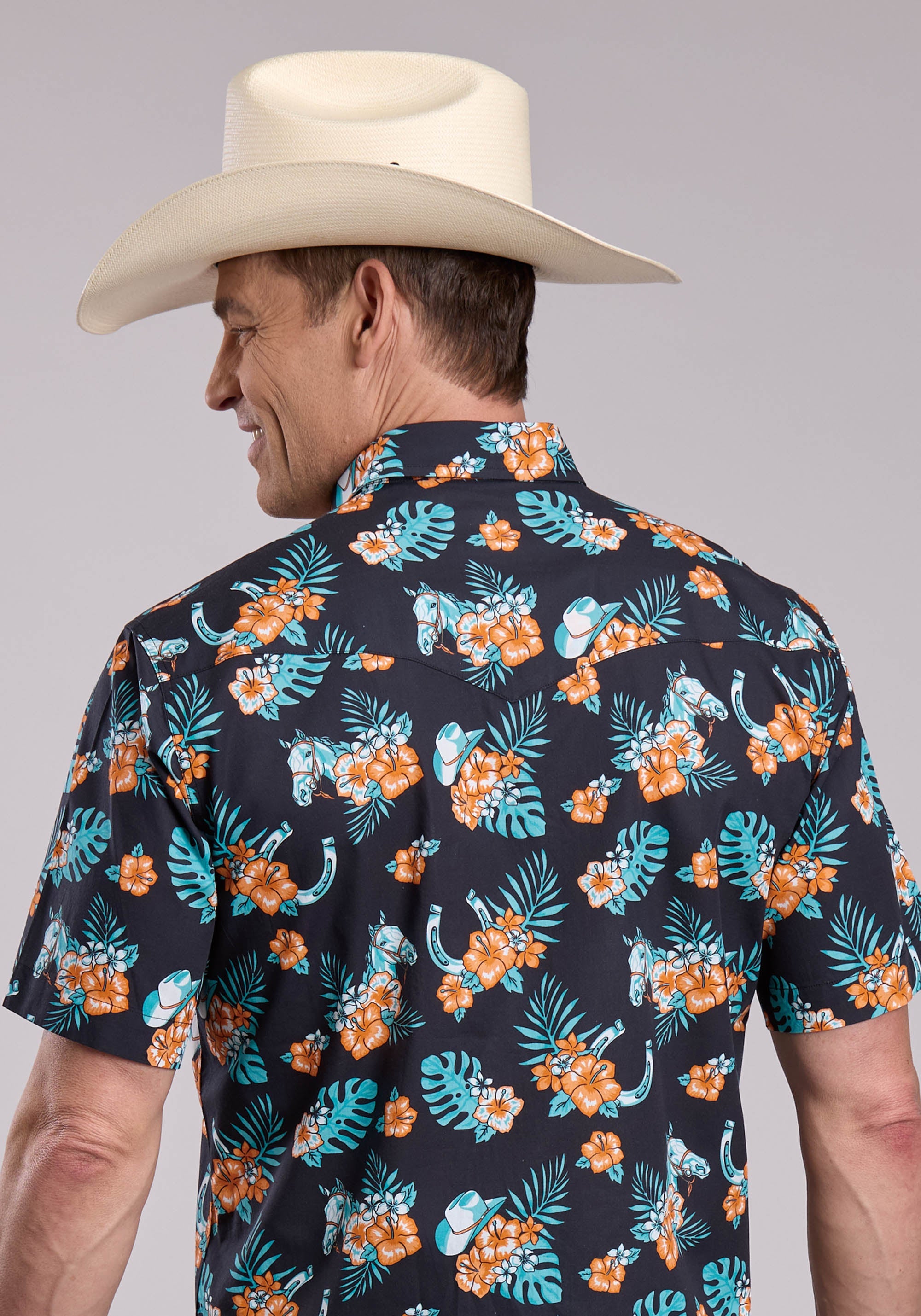 Mens Roper Hawaiian Print Short Sleeve Snap Shirt