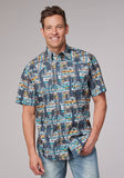 Roper Mens Short Sleeve Snap Distressed Tropical Print Western Shirt - Roper