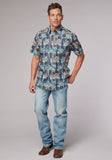 Roper Mens Short Sleeve Snap Distressed Tropical Print Western Shirt - Roper