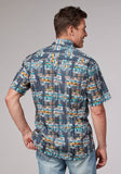 Roper Mens Short Sleeve Snap Distressed Tropical Print Western Shirt - Roper