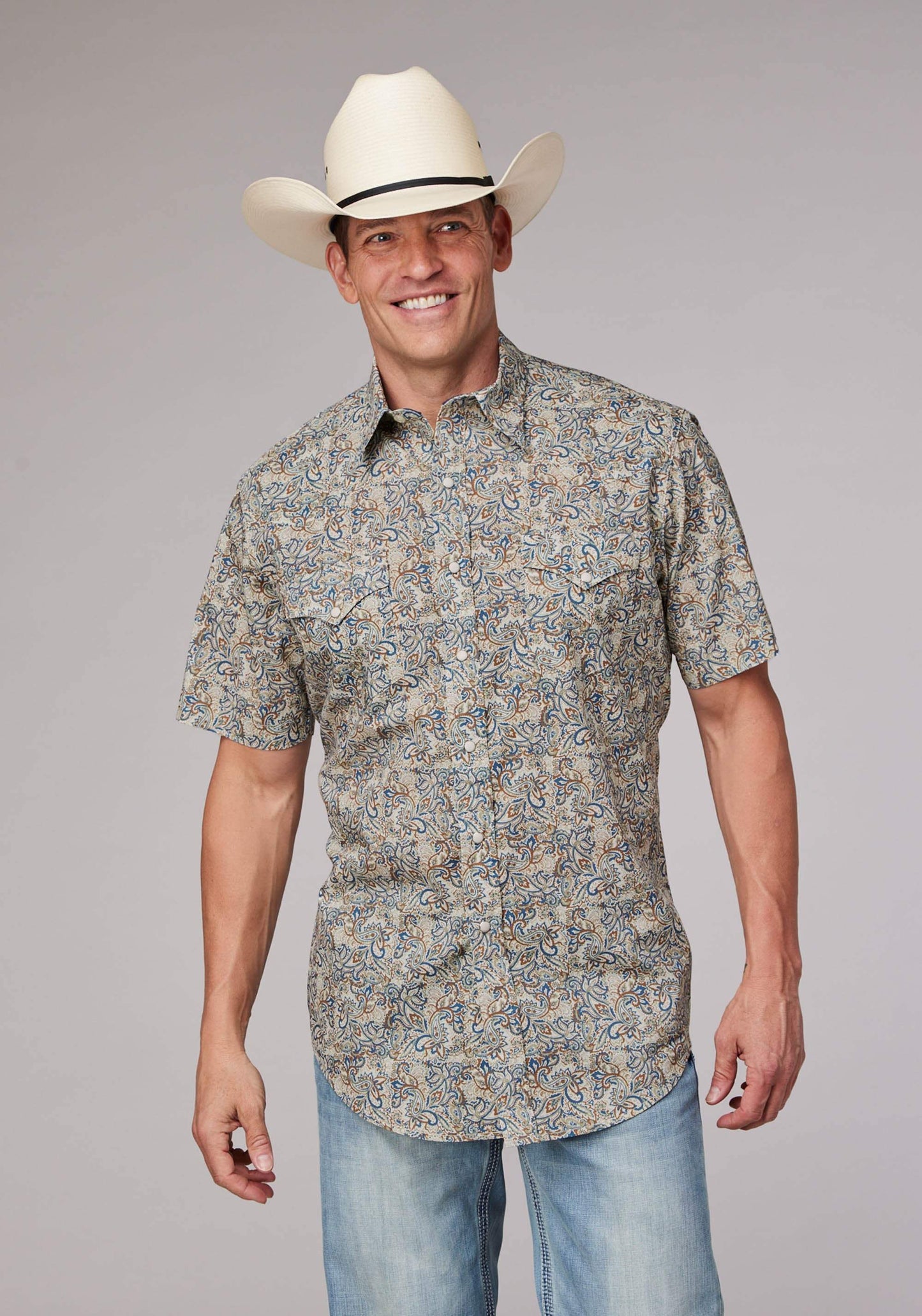 Roper Mens Sketchy Paisley Print Short Sleeve Snap Western Shirt - Roper - Flyclothing LLC