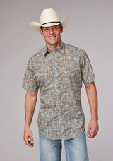 Roper Mens Sketchy Paisley Print Short Sleeve Snap Western Shirt - Roper - Flyclothing LLC