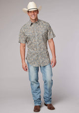 Roper Mens Sketchy Paisley Print Short Sleeve Snap Western Shirt - Roper - Flyclothing LLC