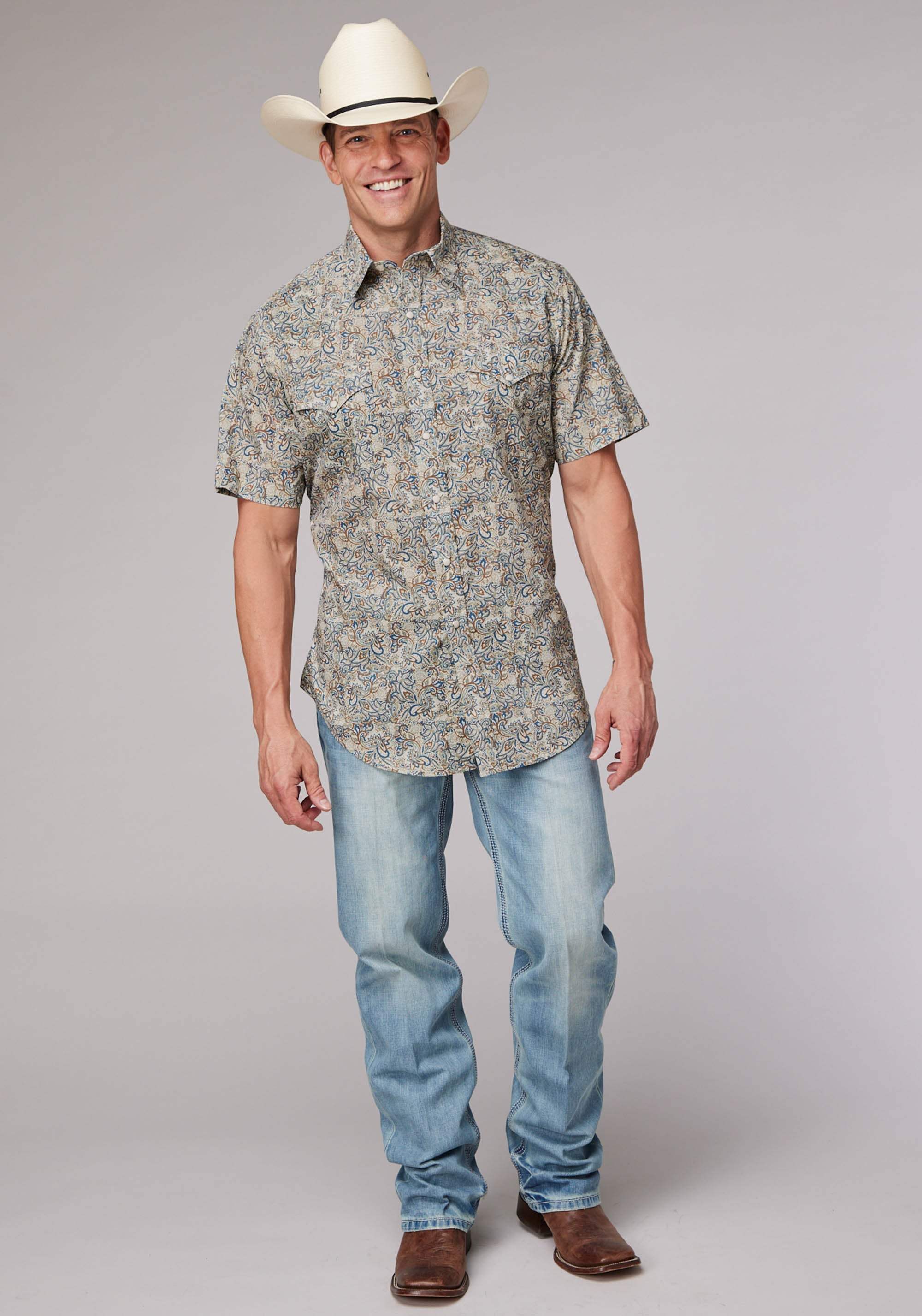 Roper Mens Sketchy Paisley Print Short Sleeve Snap Western Shirt - Roper - Flyclothing LLC