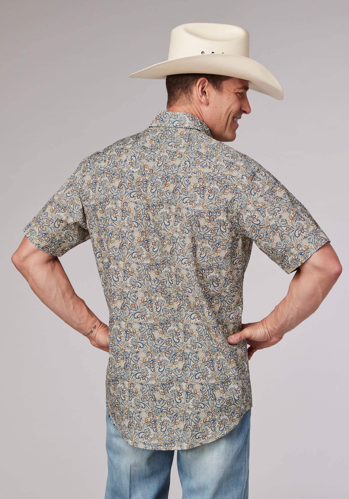 Roper Mens Sketchy Paisley Print Short Sleeve Snap Western Shirt - Roper - Flyclothing LLC