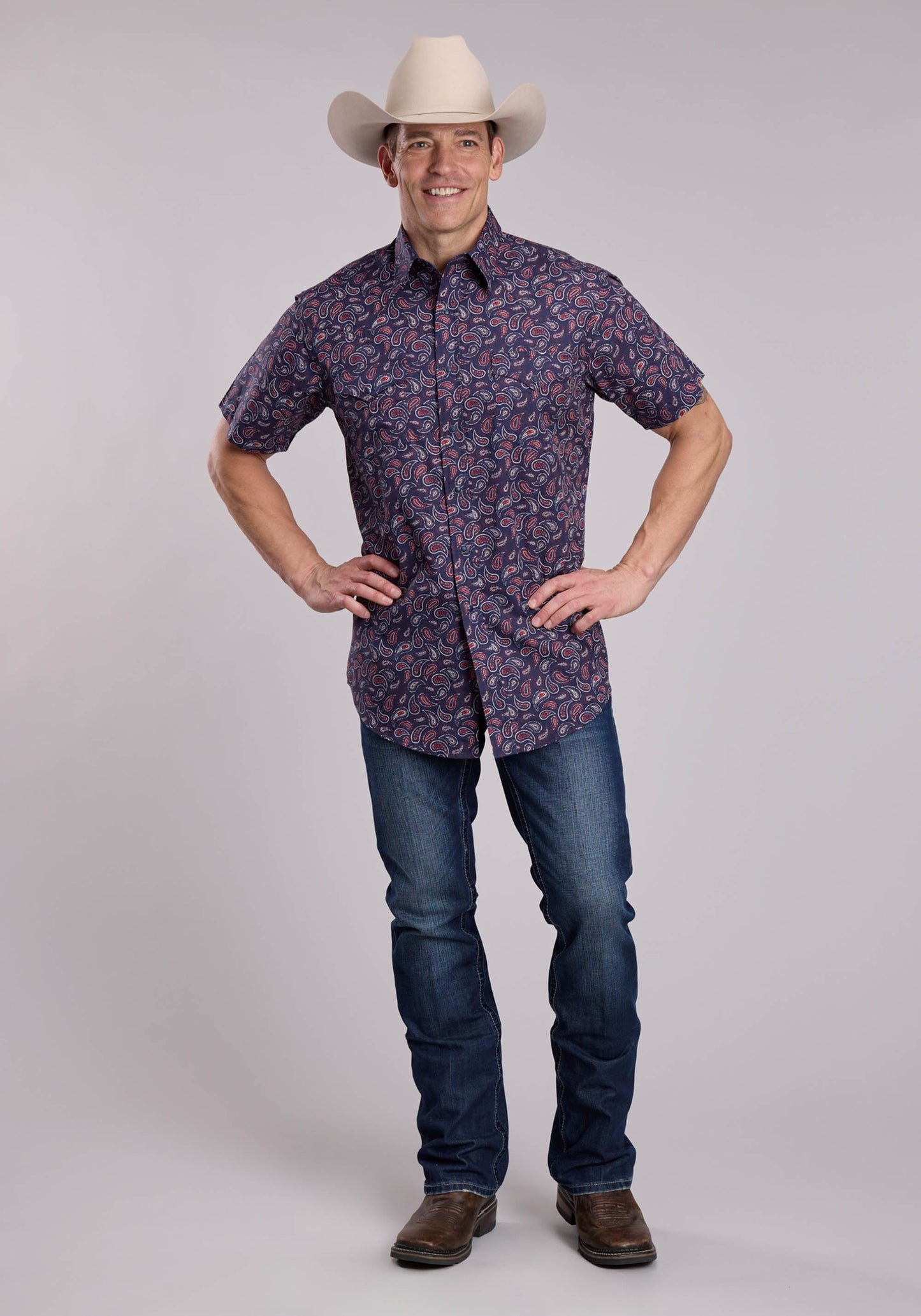 Mens Roper Paisley Stamps Short Sleeve Snap Shirt