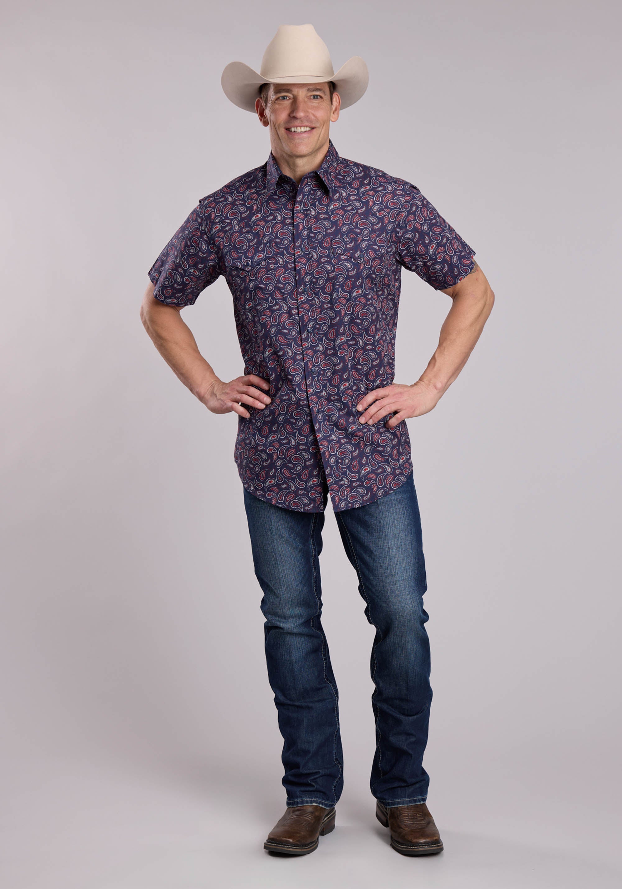 Mens Roper Paisley Stamps Short Sleeve Snap Shirt