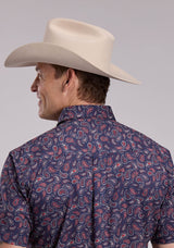 Mens Roper Paisley Stamps Short Sleeve Snap Shirt