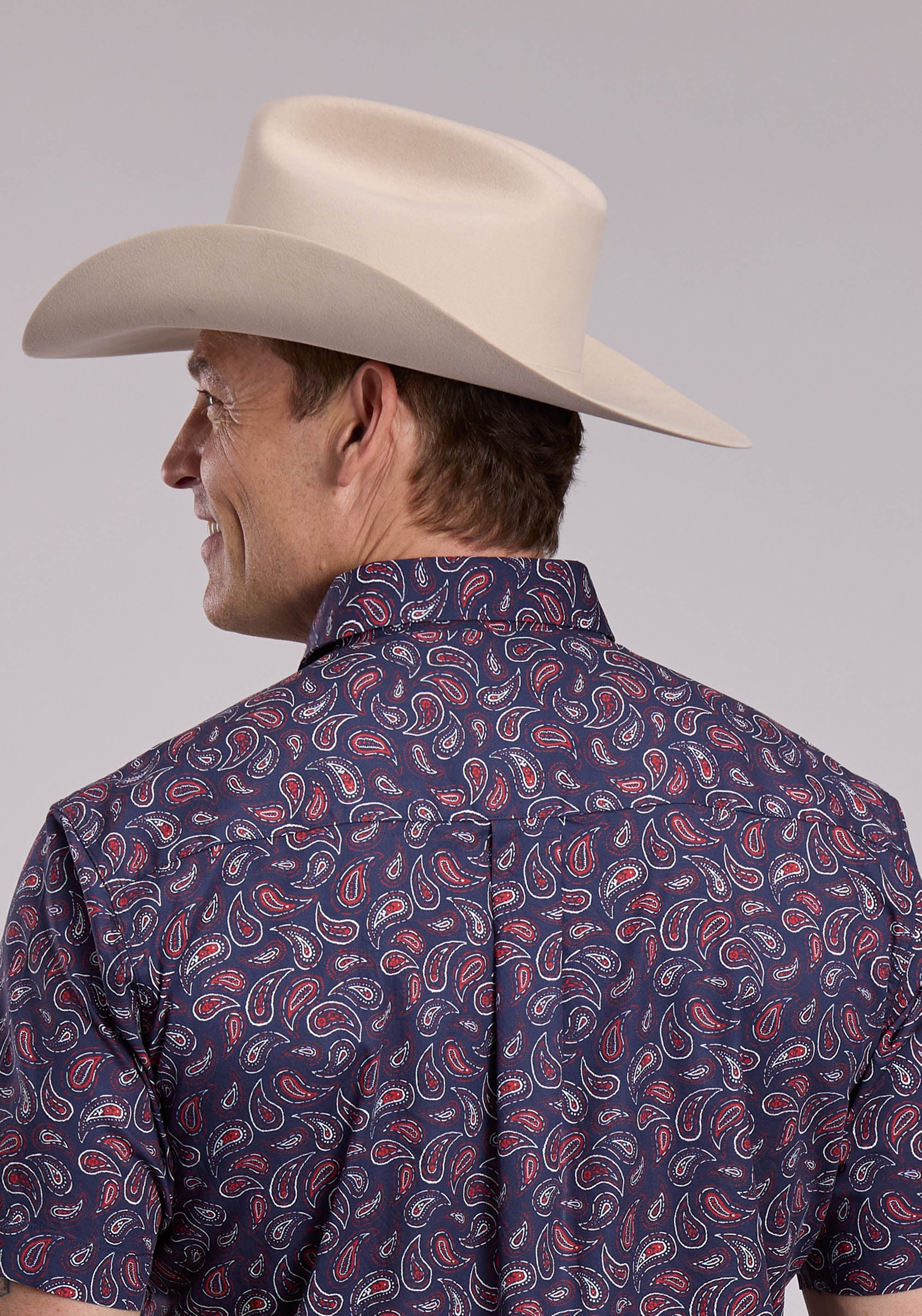 Mens Roper Paisley Stamps Short Sleeve Snap Shirt