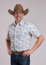 Mens Roper Mesas Print Short Sleeve Snap Shirt - Roper - Flyclothing LLC