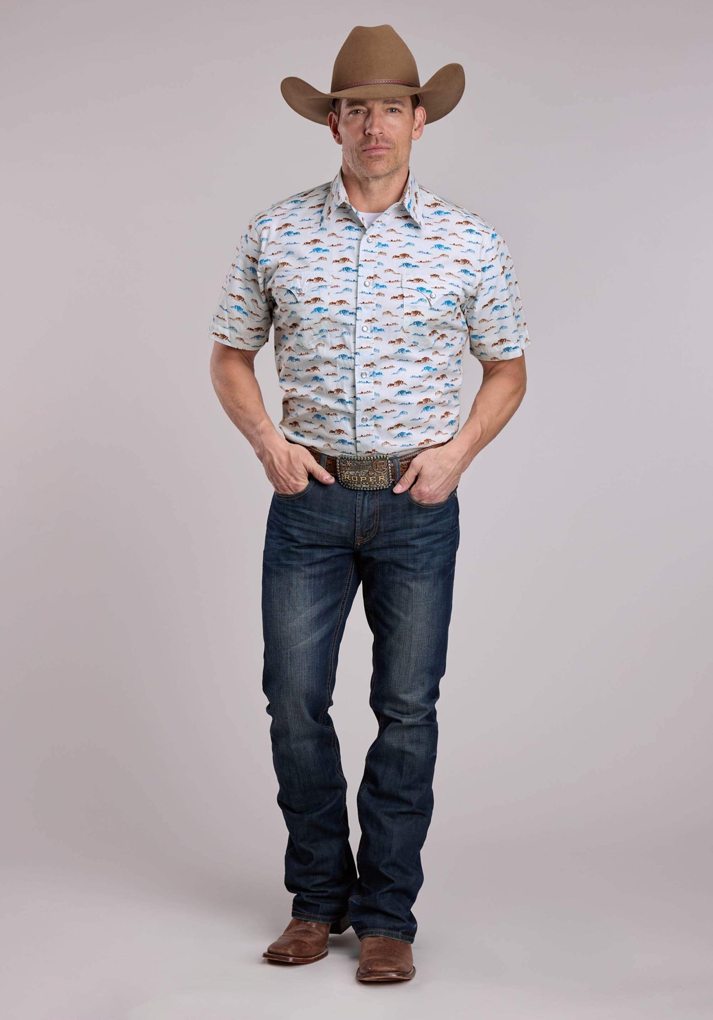 Mens Roper Mesas Print Short Sleeve Snap Shirt - Roper - Flyclothing LLC
