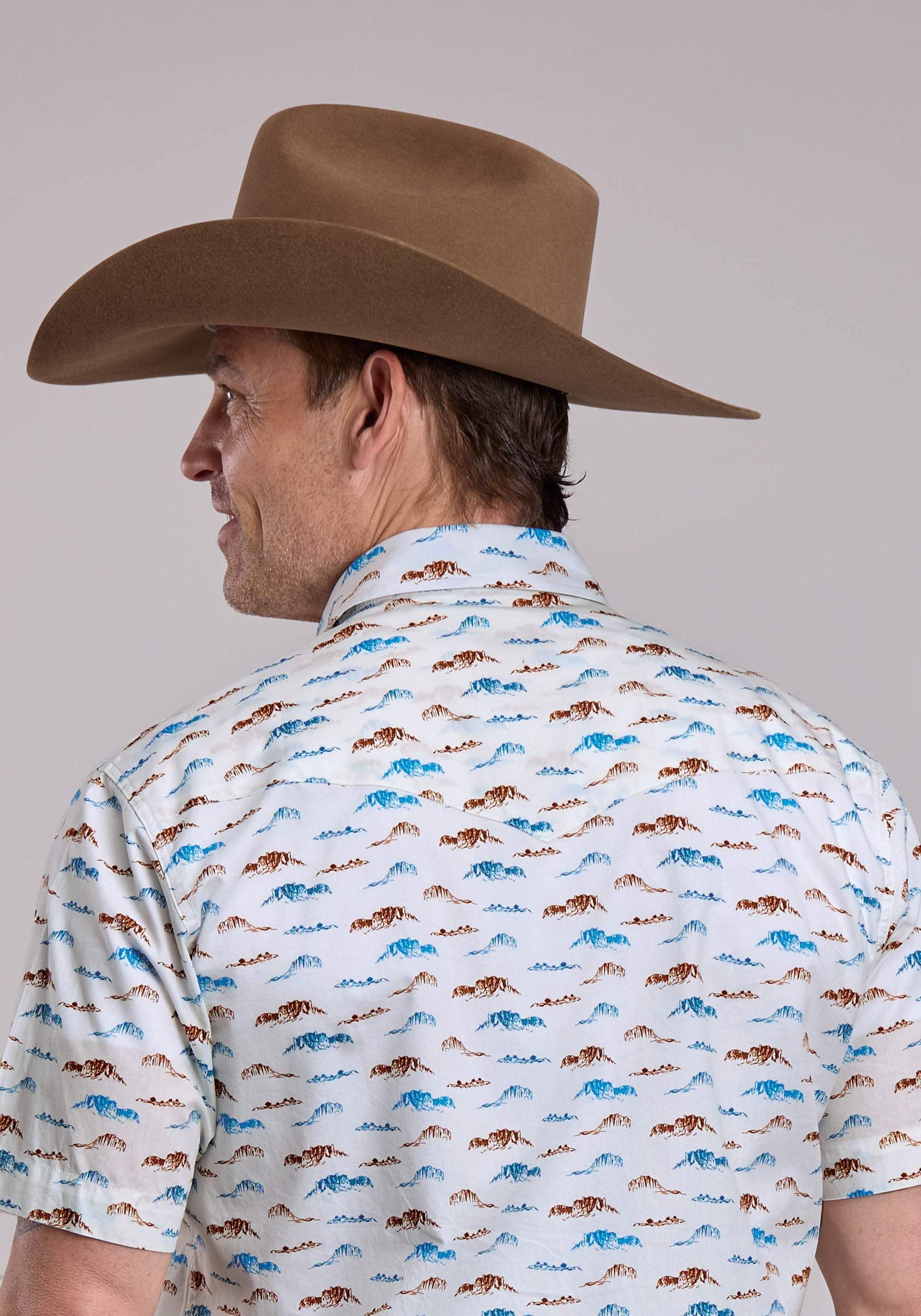 Mens Roper Mesas Print Short Sleeve Snap Shirt - Roper - Flyclothing LLC