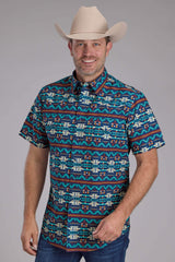 Roper Mens Horizontal Navajo Aztec Print Short Sleeve Snap Western Shirt - Roper - Flyclothing LLC
