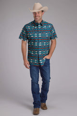 Roper Mens Horizontal Navajo Aztec Print Short Sleeve Snap Western Shirt - Roper - Flyclothing LLC