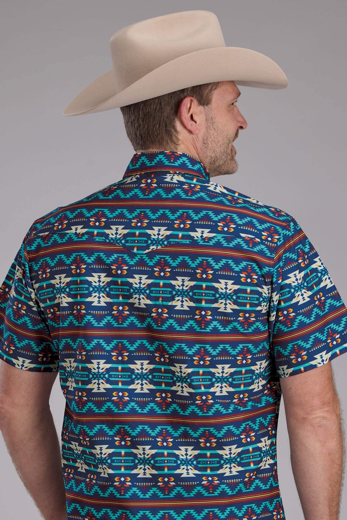 Roper Mens Horizontal Navajo Aztec Print Short Sleeve Snap Western Shirt - Roper - Flyclothing LLC