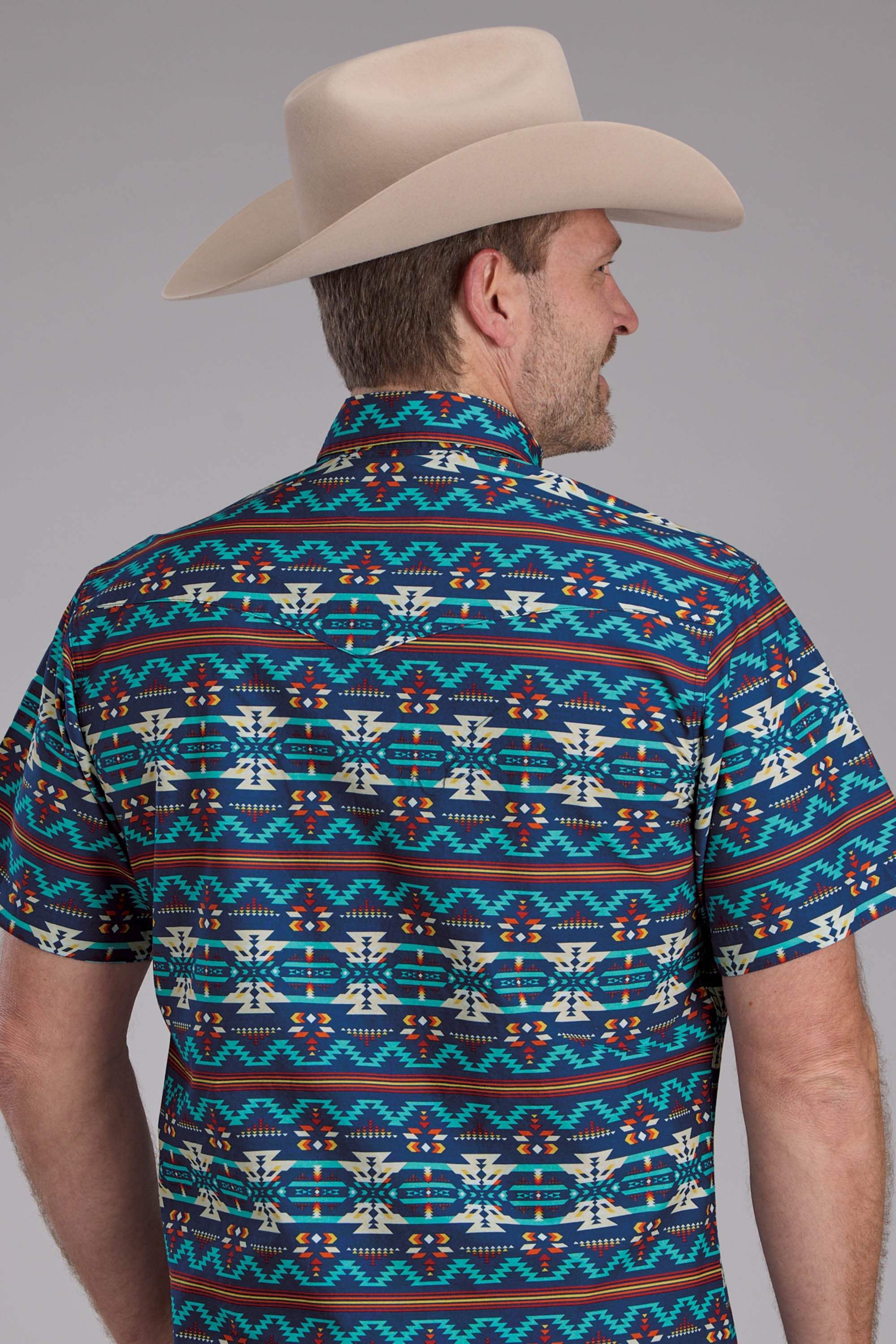 Roper Mens Horizontal Navajo Aztec Print Short Sleeve Snap Western Shirt - Roper - Flyclothing LLC